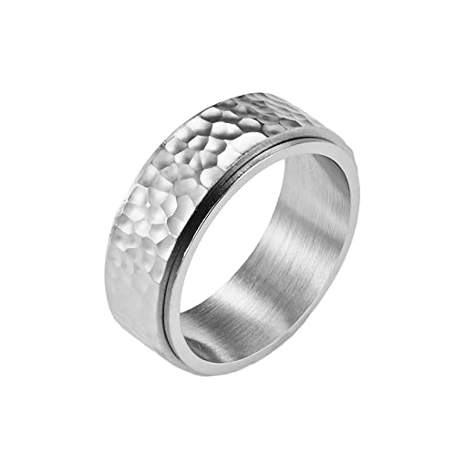 Epinki Titanstahl Ring Herren, Spinner Ring Hämmern Muster Breit 8MM Fidget Ring, Silber Spinner Band Ringe für Freund, Größe 60 (19.1) von Epinki