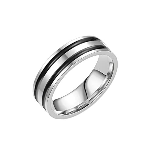 Epinki Titanstahl Trauringe für Sie und Sie, Poliert Streifen Breit 6MM Hochzeitsring, Schwarz Silber Hochzeitsband Verlobungsring für Damen Herren, Größe 62 (19.7) von Epinki