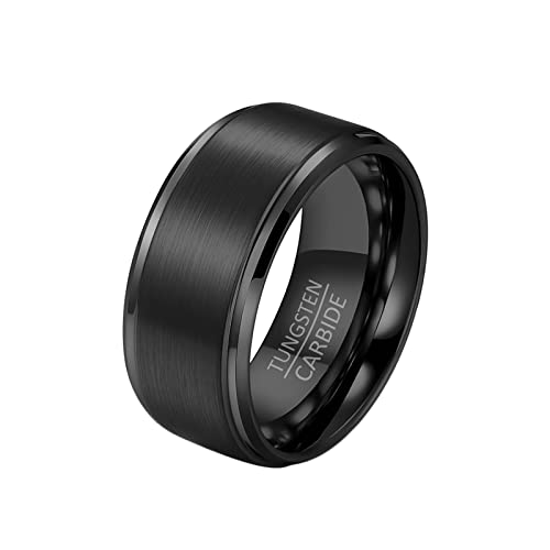 Epinki Verlobung Ring Mann 10MM, Schwarz Pärchenringe Bandring Simple Matt Gebürstet Wolfram Ringe für Männer, Gr.65 (20.7) von Epinki