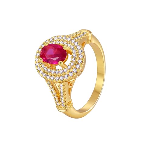 Epinki Verlobungsring 18K Au750 Gold, Klassiker Solitärring mit Labor Erstellt Rubin Rot Ovalschliff, Gelbgold 750 Hochzeitsring Echter Schmuck, Gr.61 (19.4) von Epinki