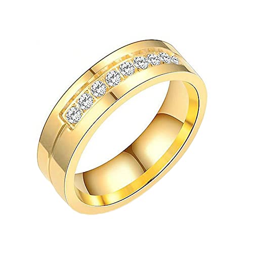 Epinki Verlobungsring Damen 6MM, Gold Ring Bandring Poliert Simple mit Zirkonia Edelstahl Ringe für Frau, Gr.72 (22.9) von Epinki