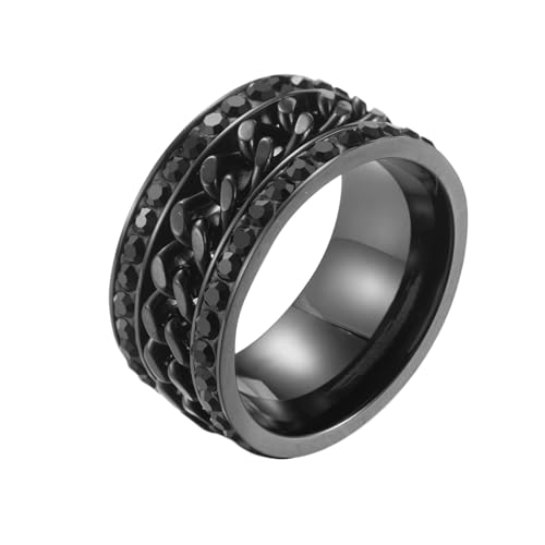 Epinki Verlobungsringe 11MM, Kette Spinner Ring Herrenring Bandring mit Zirkonia Schwarz, Edelstahl Ringe Schwarz Mann, Gr.62 (19.7) von Epinki