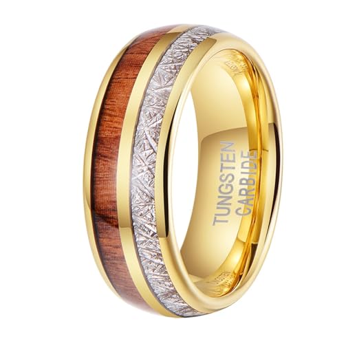 Epinki Wolfram Ring 8MM, Kohlefaser Holz Herren Ringe Pärchenringe Trauringe, Gold Ehering Mann Ring, Gr.70 (22.3) von Epinki