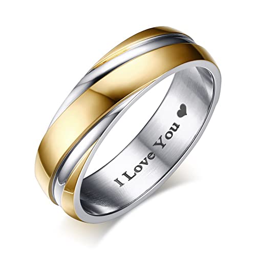 Epinki Ringe Damen Herren Edelstahl Gold Silber Vorsteckring Schmal Schlicht Poliert Verlobungsringe Eheringe Trauringe 6mm, Gr.54 (17.2) von Epinki