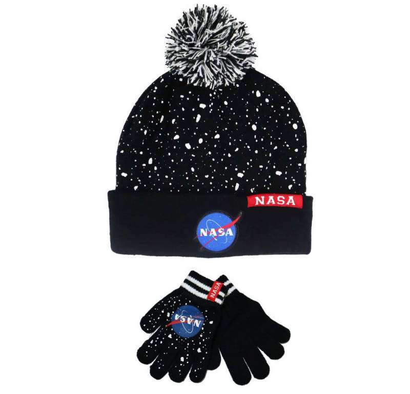EplusM Bommelmütze NASA Space Center - Kinder Herbst Winter Set Mütze Handschuhe Gr. 54 bis 56 von EplusM