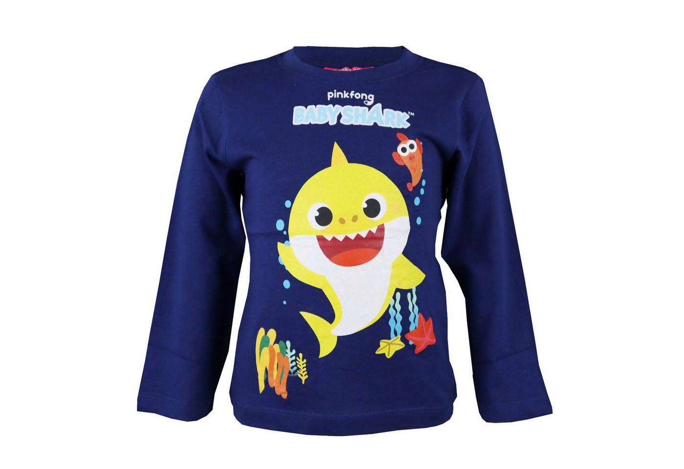 EplusM Langarmshirt Pinkfong Babyshark Kinder Shirt Gr. 92 bis 116, Baumwolle, Blau oder Grau von EplusM