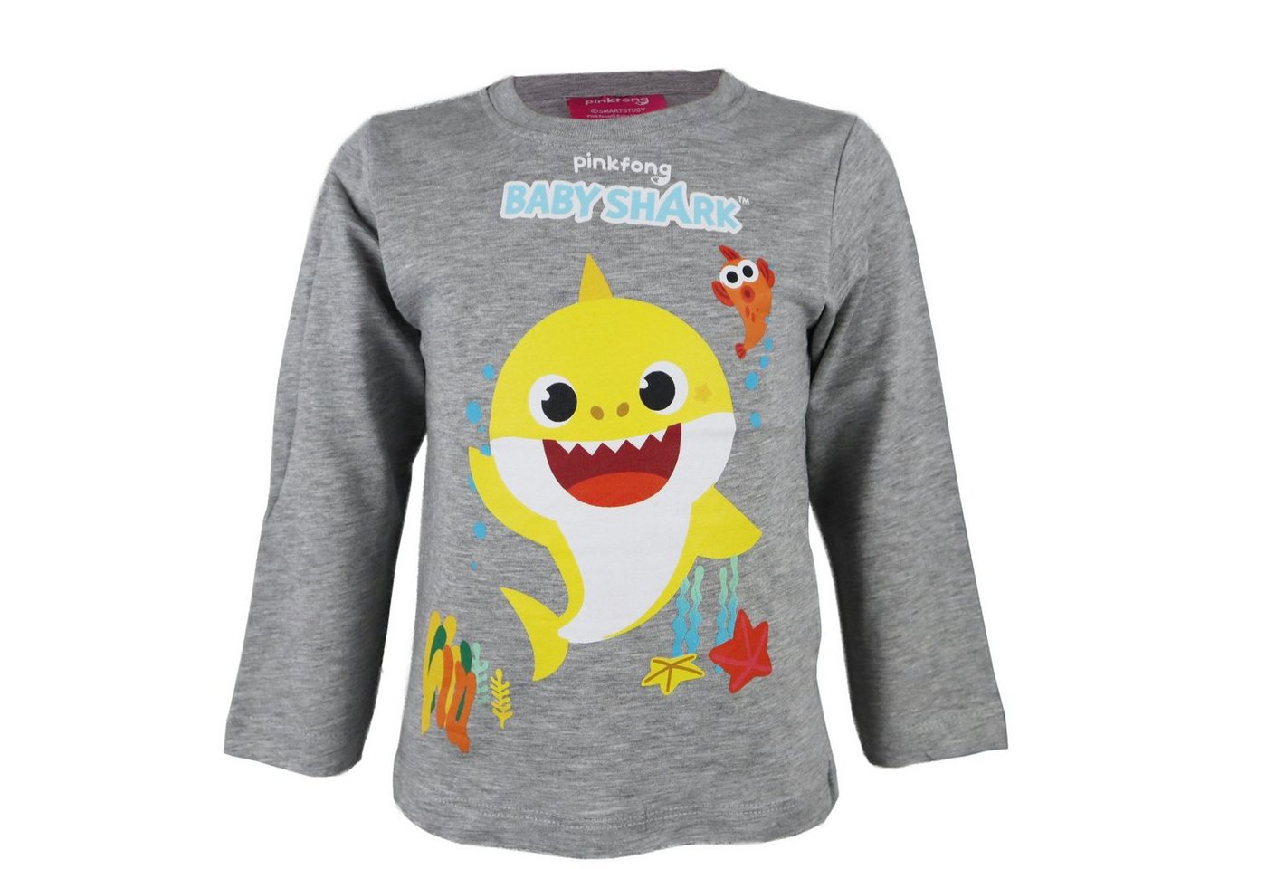 EplusM Langarmshirt Pinkfong Babyshark Kinder Shirt Gr. 92 bis 116, Baumwolle, Blau oder Grau von EplusM