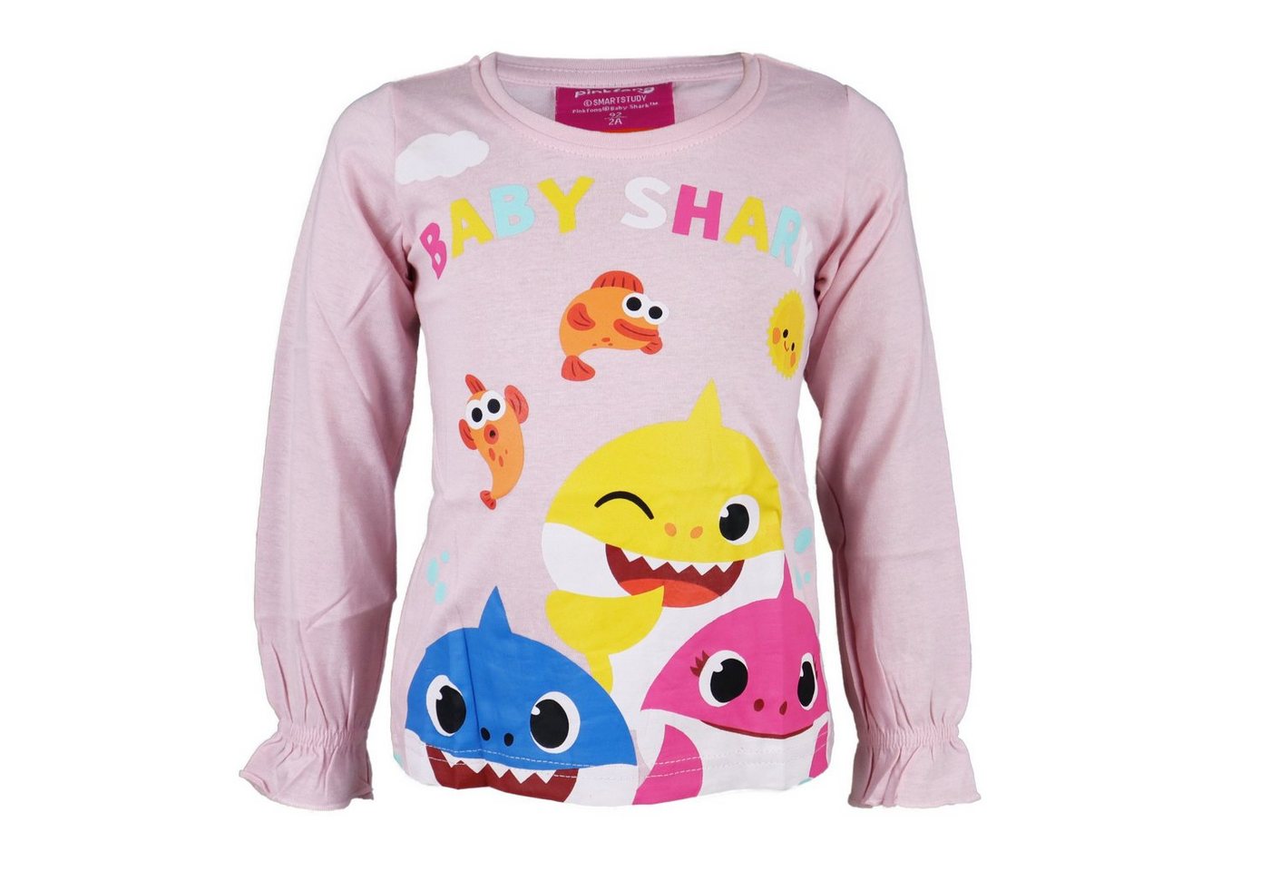 EplusM Langarmshirt Baby Shark Kinder Mädchen langarm Shirt Gr. 92 bis 116, Baumwolle, Blau oder Pink von EplusM