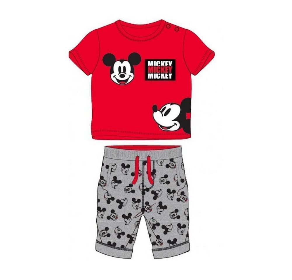 EplusM Shirt & Hose Baby Set Kurzarm- Shirt rot mit grauer Hose, Mickey Mouse Motiv (Set, 2-tlg) von EplusM