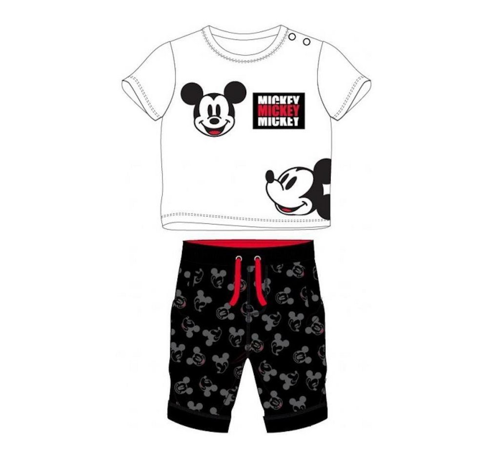 EplusM Shirt & Hose Baby Set Kurzarm- Shirt weiß mit schwarzer Hose, Mickey Mouse Motiv (Set, 2-tlg) von EplusM