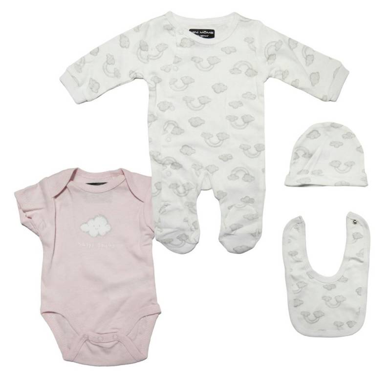 EplusM Strampler Wölkchen Baby 4 tlg Set Body Strampler Lätzchen Mütze (4-tlg) Gr. 56 bis 74 Baumwolle von EplusM