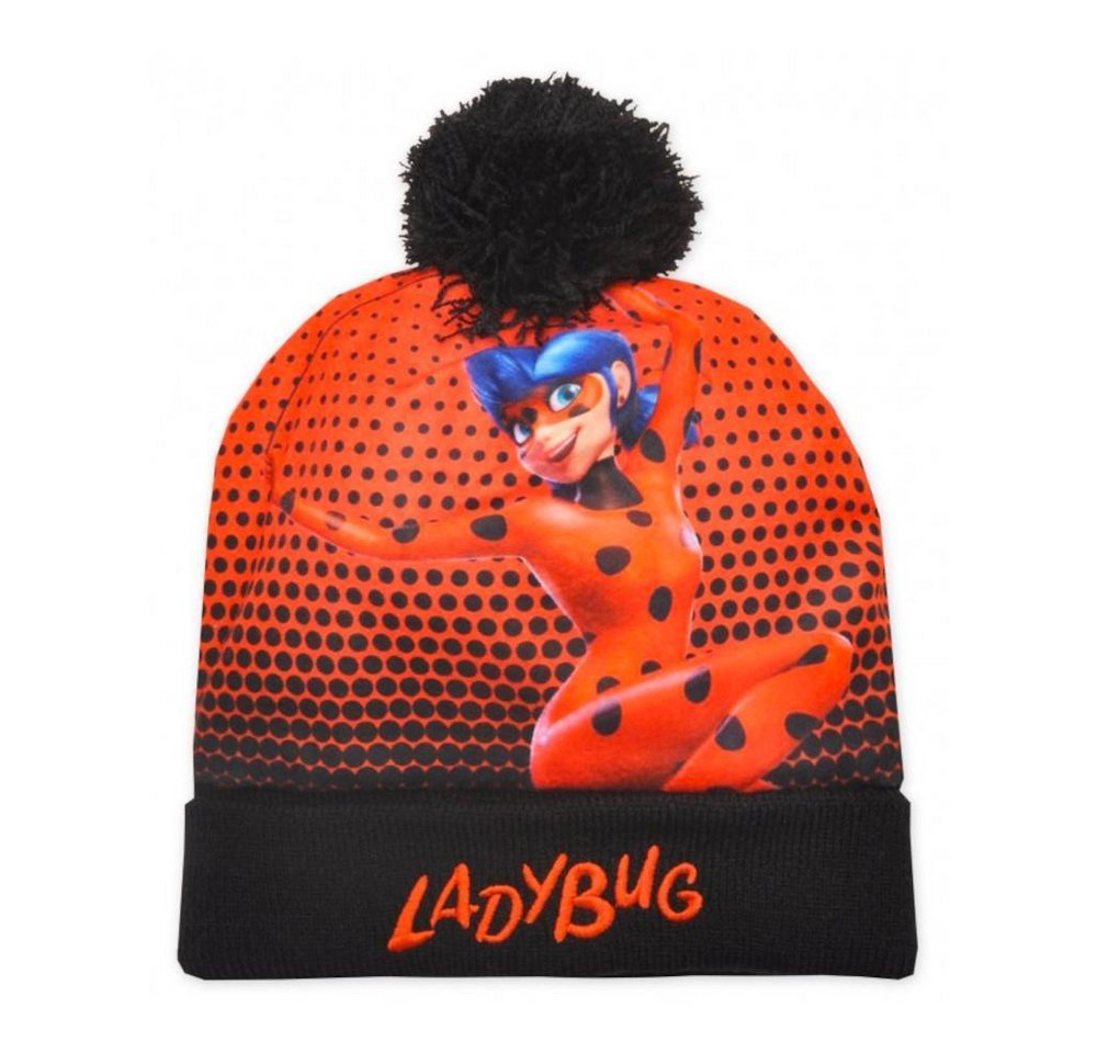 EplusM Strickmütze Miraculous Ladybug Strickmütze rot mit Schriftzug und Logo von EplusM