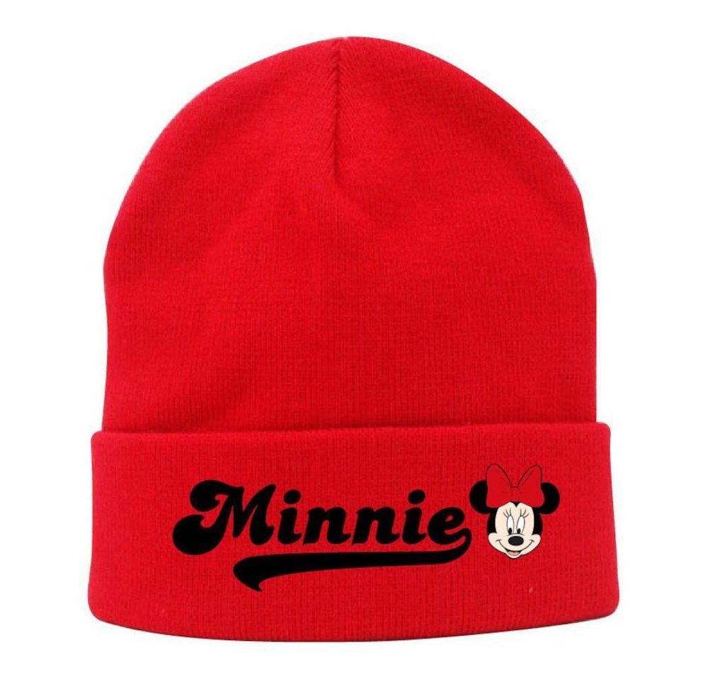 EplusM Strickmütze Minnie Mouse Strickmütze rot mit Schriftzug und Logo von EplusM