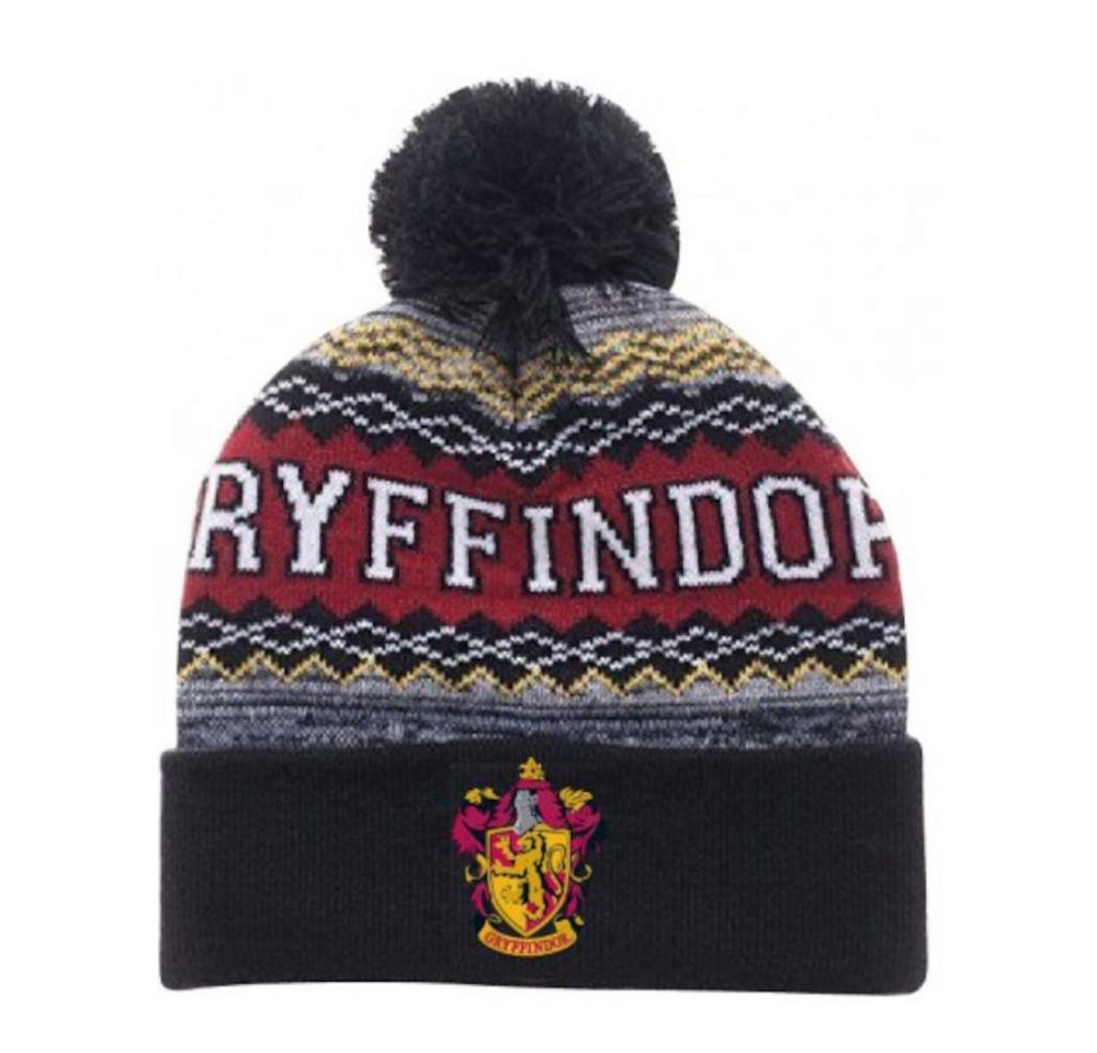 EplusM Strickmütze Wintermütze mit Motiv aus Harry Potter "Gryffindor", mit Bommel, grau von EplusM