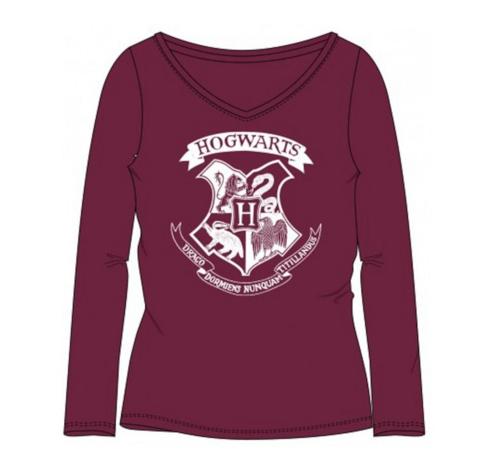 EplusM T-Shirt Harry Potter Langarm-Shirt - Hogwarts Wappen, Burgunderrot von EplusM