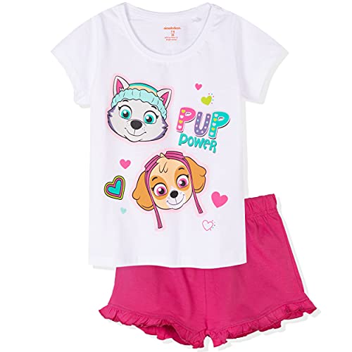 Paws Skye Character Mädchen Kurz/Langarm 100% Baumwolle Pyjama Set T-Shirt und Shorts / Hose 2-8 Jahre, weiß, 3-4 Jahre von EplusM