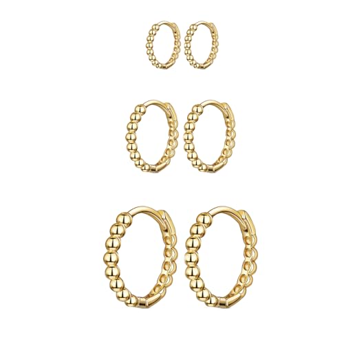 Epoch World 3 Paar Creolen Silber 925 Hypoallergene Klein 925 Sterling Silber Ohrringe Gold Twisted Knorpel Schlafen Kreolen Ohrschmuck Goldene Creolen Gold Ohrringe für Damen Mädchen Herren von Epoch World