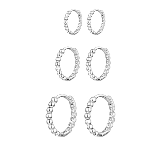 Epoch World 3 Paar Creolen Silber 925 Hypoallergene Klein 925 Sterling Silber Ohrringe Kleine Twisted Knorpel Schlafen Rund Huggie Kreolen Ohrschmuck Unisex Ohrringe für Damen Mädchen Herren von Epoch World