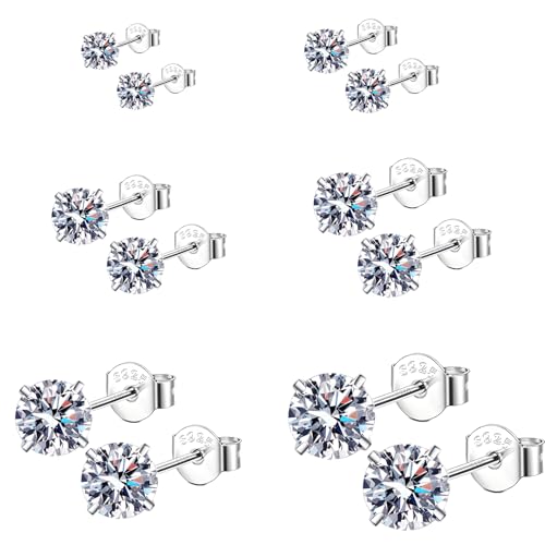 Epoch World 6 Paar Ohrringe Silber 925 für Damen Herren Mädchen Klein Ohrstecker Silber Ohrringe Kleine Hypoallergen Cubic Zirkonia Knorpel Tragus Ohrstecker Set von Epoch World