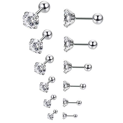 Epoch World Edelstahl Ohrstecker für Herren und Damen - Silber Ohrringe Mit Zirkonia Diamant - 6 Paare, 3-8MM Epoch World Edelstahl Ohrstecker für Herren und Damen - Silber Ohrringe Mit Zirkonia Diamant - 6 Paare, 3-8MM von Epoch World