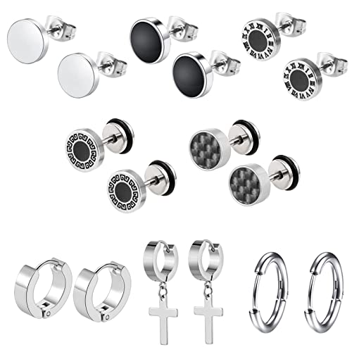 Epoch World 8 Paare Edelstahl Ohrringe Silber Ohrstecker für Herren Damen Männer Creolen Silber Ohrringe Damen Hängend Ohrringe Kreuz Herren Damen Set Piercing von Epoch World