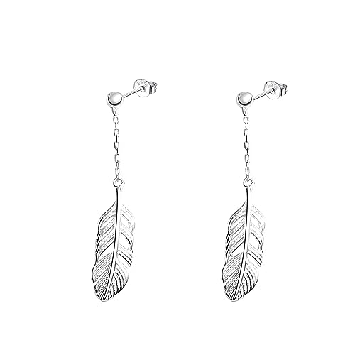 Epoch World 925 Silber Ohrringe Ohrstecker Feder Ohrringe Silber Ohrhänger Damen Ohrringe Silber Hängend Set für Damen Frauen Mädchen von Epoch World