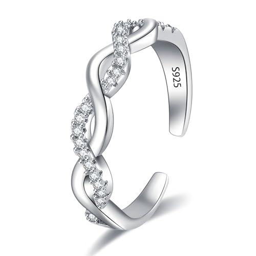Epoch World 925 Sterling Silber Ring Verstellbare Ring Silber Damen mit Zirkonia Ewigkeit Verdrehtes Ringe Verlobungsring Eheringe Fingerring Engagement Promise Ringe für Damen Frauen Schmuck von Epoch World