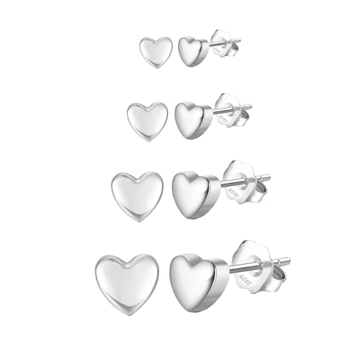 Epoch World Herz Ohrstecker Silber 925 Damen Set 4 Paare 925 Sterling Silber Ohrringe Herz Hypoallergene Knorpel Schlafen Ohrschmuck Ohrringe für Damen Frauen und Mädchen von Epoch World