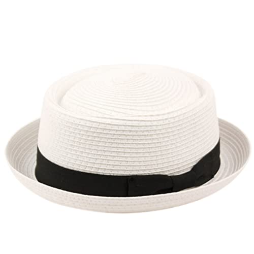 Herren Fancy Summer Stroh Pork Pie Derby Fedora Upturn Brim Hut, F1857weiß, S/M von Epoch hats