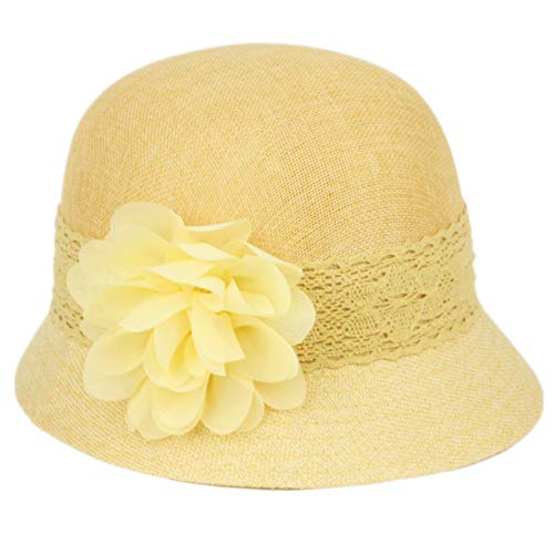 Damen Gatsby Leinen Cloche Hut mit Spitzenband und Blume, Cl2265Gelb, Einheitsgröße Damen Gatsby Leinen Cloche Hut mit Spitzenband und Blume, Cl2265Gelb, Einheitsgröße von Epoch