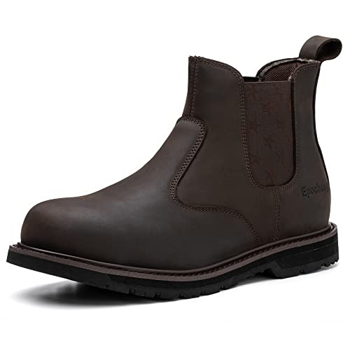 Epochsaga Composite/Stahlzehe Chelsea Sicherheitsarbeitsstiefel Industrie&Bau Knöchelschuhe Mode Isoliert Leichtgewicht (Dunkelbraun, Erwachsene, Herren, 48, Numerisch, EU Schuhgrößensystem, M) von Epochsaga