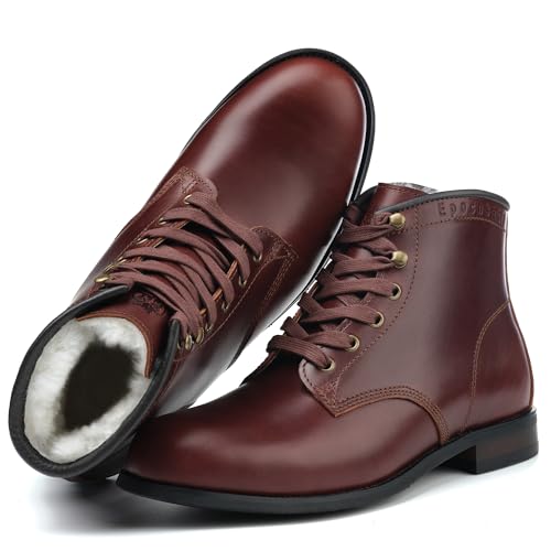 Epochsaga Soft Toe Herren Klassische Mode Winterstiefel Rindsleder/Wollfutter Wasserdichtes Leder (Futter aus brauner Wolle, Erwachsene, Herren, 46, Numerisch, EU Schuhgrößensystem, M) von Epochsaga
