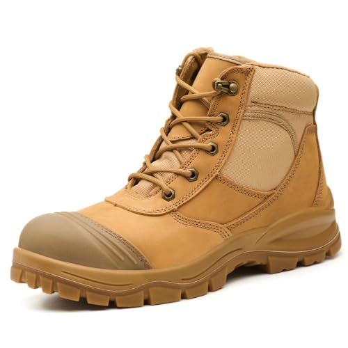 Epochsaga Stahlkappenstiefel Herren Sicherheitsstiefel für Arbeitsstiefel mit Stahlkappenschutz Stiefel (Hellbraun （Knöchel-hoch）, Erwachsene,Herren,43, Numerisch, EU Schuhgrößensystem, M) von Epochsaga