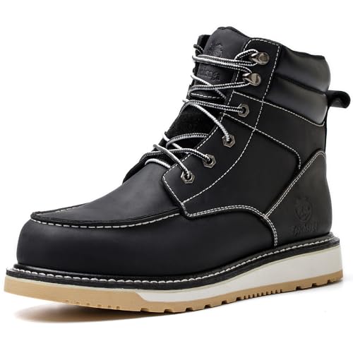 Epochsaga Wasserdichte Weiche Moc Toe Mode Industiral&Construction Work Stiefel 6'' Braun/Schwarz (Schwarz, Erwachsene, Herren, 45.5, Numerisch, EU Schuhgrößensystem, M) von Epochsaga
