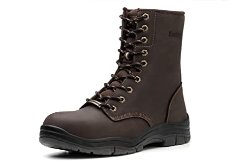 Mens 8 Zoll wasserdichte Stahlzehe Arbeitsstiefel Klassische Sicherheitslogger Durchschlagsichere Industrieschuhe Braun (Braun, Erwachsene, Herren, 45, Numerisch, EU Schuhgrößensystem, M) von Epochsaga