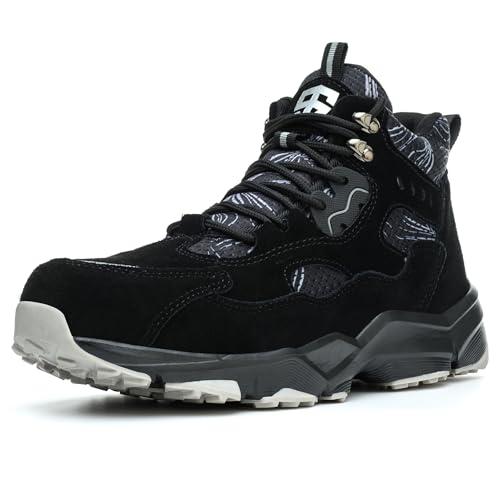 Stahlzehe Sicherheitsschuhe High Top für Männer Slip On Puncture Proof Atmungsaktive Industrie BAU Stiefel (Schwarz, Erwachsene, Herren, 41, Numerisch, EU Schuhgrößensystem, M) von Epochsaga