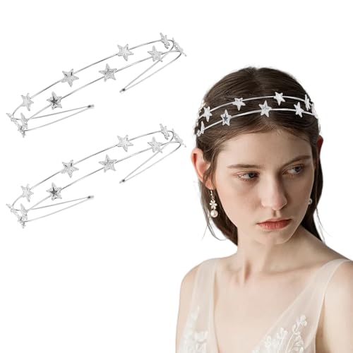 Stern Stirnband Silber,Strass Haarband Metall 2 Stück,Silber Glitzer Haarschmuck Stern Kopfbedeckung,Kostüm Kristall Haarreifen für Frauen Party Mädchen Braut Brautjungfern von Epokus