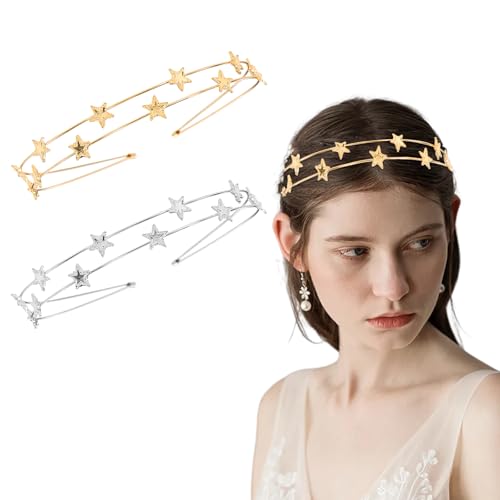 Stern Stirnband,Strass Haarband Metall,Glitzer Haarschmuck Stern Kopfbedeckung,Kostüm Kristall Haarreifen für Frauen Party Mädchen Braut Brautjungfern(Doppelschicht Gold+Silber) von Epokus