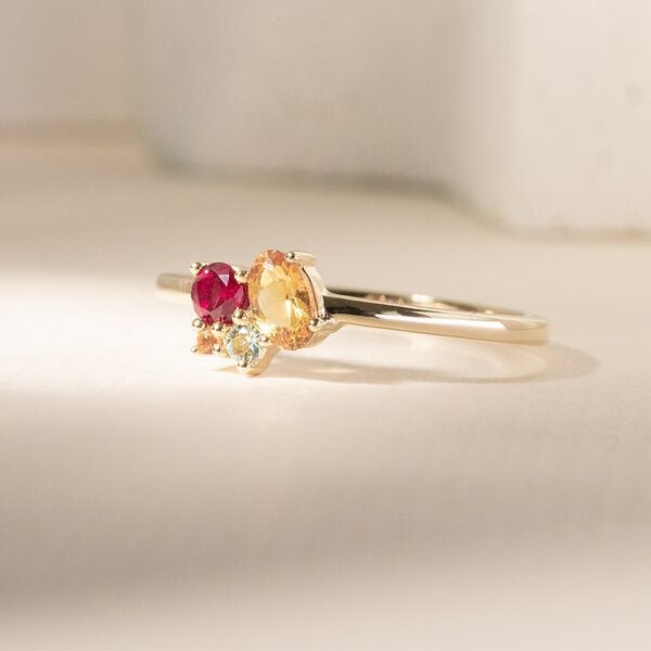 Eppi Cluster-Ring mit Citrin, Rubin und Aquamarin Bluma von Eppi