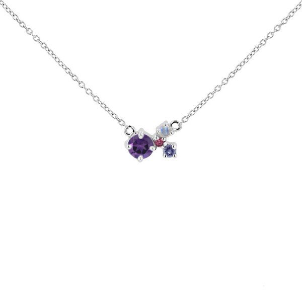 Eppi Silberne Cluster Kette mit Amethyst und Edelsteinen Millie von Eppi