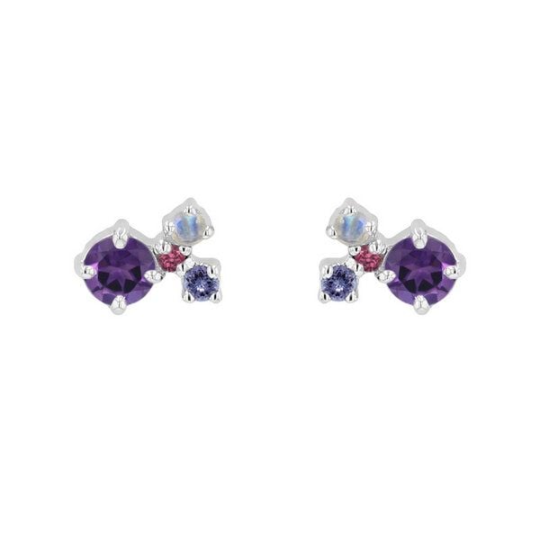 Eppi Silberne Cluster Ohrringe mit Amethysten und Edelsteinen Kerrie von Eppi