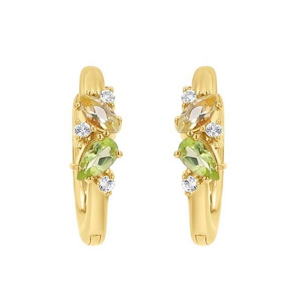 Eppi Silberne runde Ohrringe mit einem Cluster aus Topasen, Quarzen und Oliven Limone von Eppi