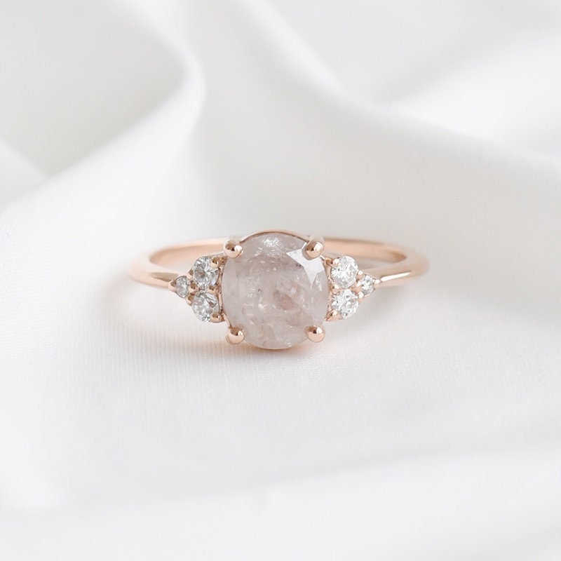 Atemberaubender Salz Und Pfeffer Diamant Ring | Massiver 14K Gold Mit Rosa von EppiJewelry