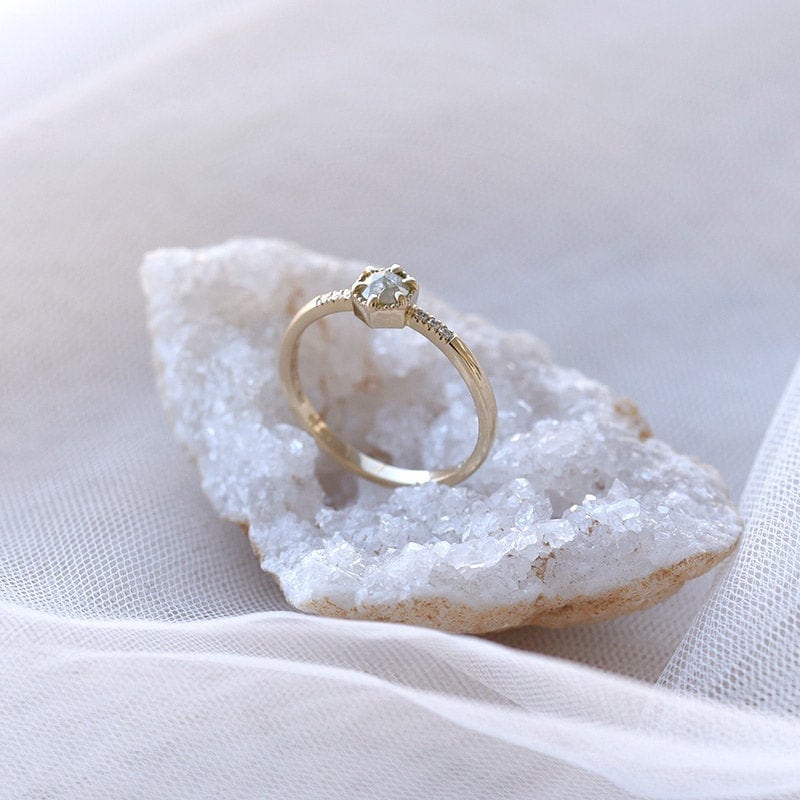 Rosenschliff Diamant Gold Verlobungsring | 14K Gelbgold Salz Und Pfeffer Ring von EppiJewelry