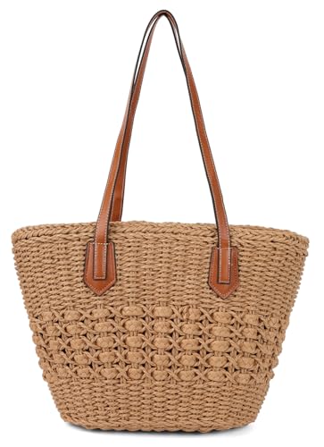 Damen Stroh Hobo Bag Gewebt Schultertasche Große Tote Geldbörse Sommer Strand Handtasche Handgemachte Top Griff Satchel Travel, Kaffee, Einheitsgröße von Epsion
