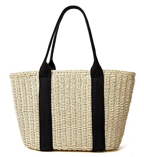 Damen Strohtasche Sommer Strand Große Tragetasche Handgemachte Gewebte Schulter Crossbody Handtasche, A-beige, Einheitsgröße von Epsion