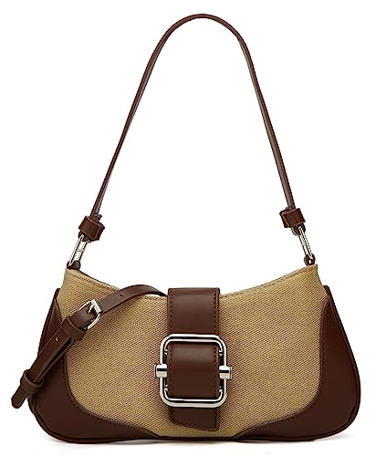 Denim-Hobo-Tasche für Damen, Segeltuch, Umhängetasche, Y2K, kleine Clutch, Handtasche, Abendtasche, Achselhöhle, Tragegriff oben, 2023, A-Kaffee, Strapazierfähig von Epsion