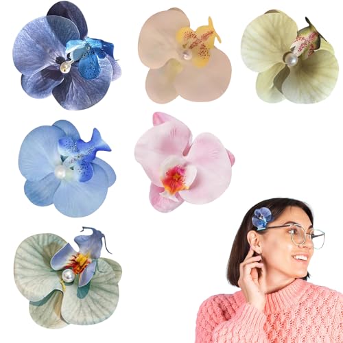6-teiliges Boho-Blumen-Haarspangen-Set – handgefertigtes tropisches Haar-Accessoire für Braut, Strandhochzeit und Urlaub am Meer – hochwertige Orchideen-Clips aus Stoff für Frauen und Mädchen von Epunk