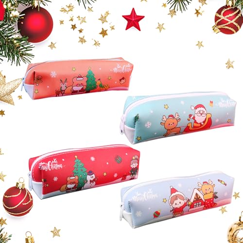 Epunk Weihnachts-Federmäppchen für Kinder, wasserdichtes Cartoon-Design mit glattem Reißverschluss, Weihnachtsmann, Frohe Weihnachten, Glockenmädchen und Bär, Schul-Schreibwaren-Geschenk-Set (20 x 6 von Epunk