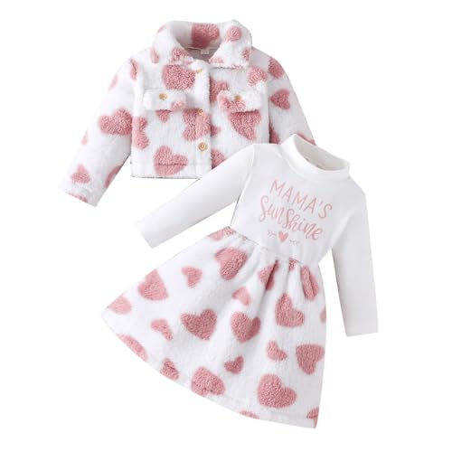 Eqenkely 2 Pcs Mädchen Kleid und Strickjacke Set Langarm Prinzessin Tutu Winterkleid mit Mantel für 2-5 Jahre Rosa 3-4 Jahre von Eqenkely